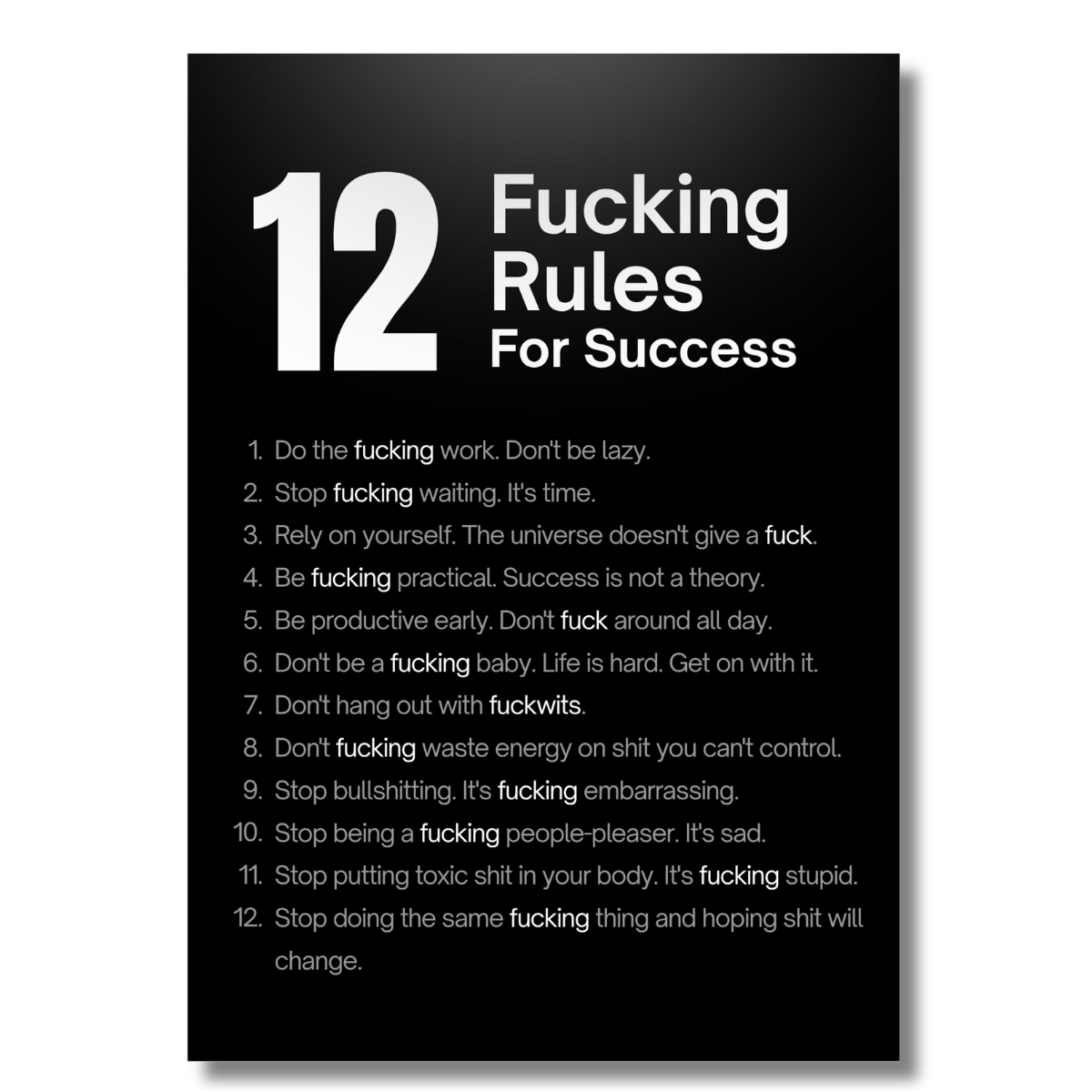 12 Fucking Rules For Success canvas print, frameless