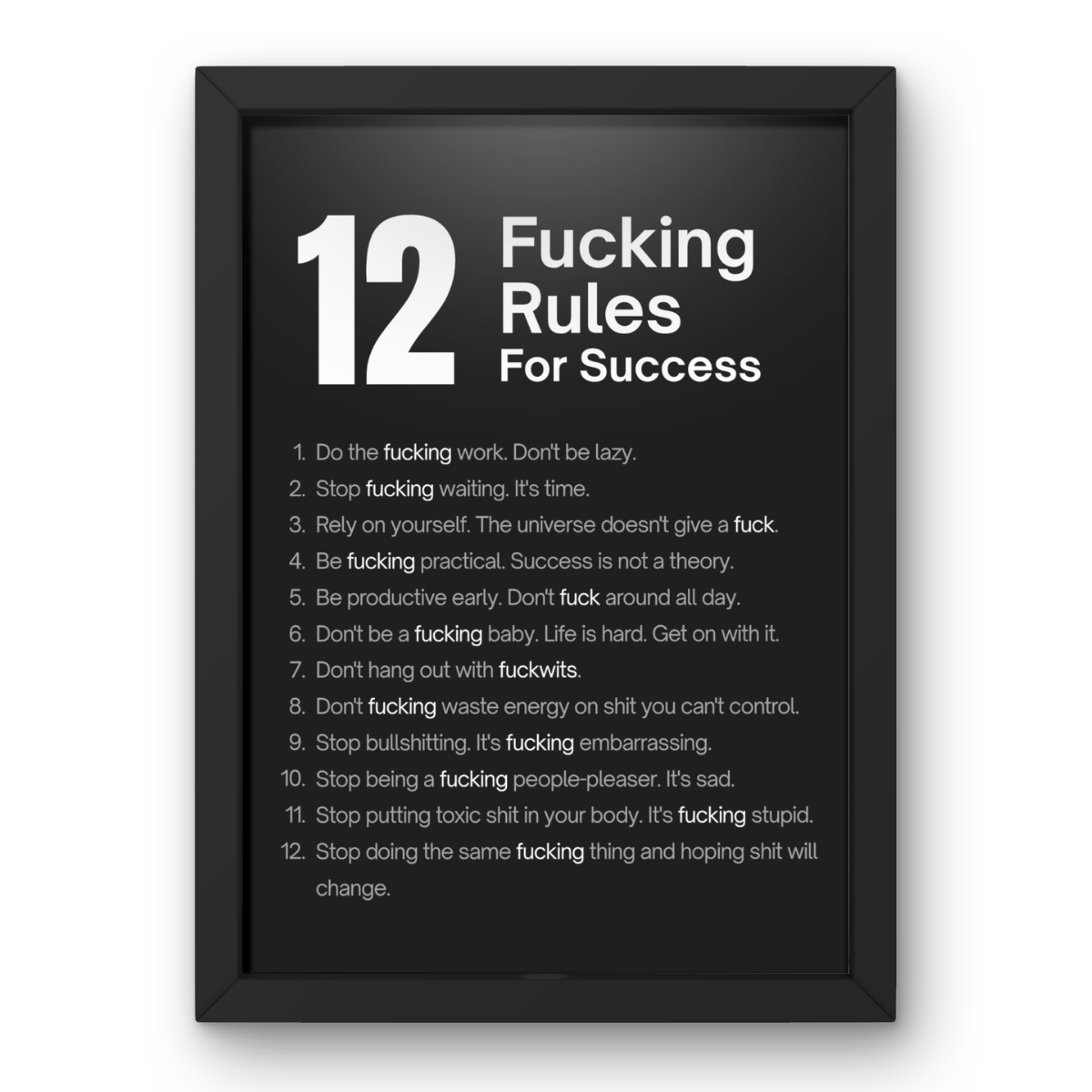 12 Fucking Rules For Success canvas print, framed