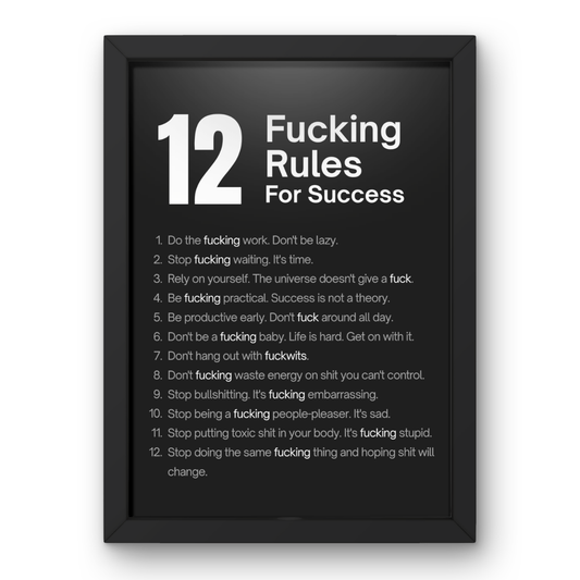 12 Fucking Rules For Success canvas print, framed